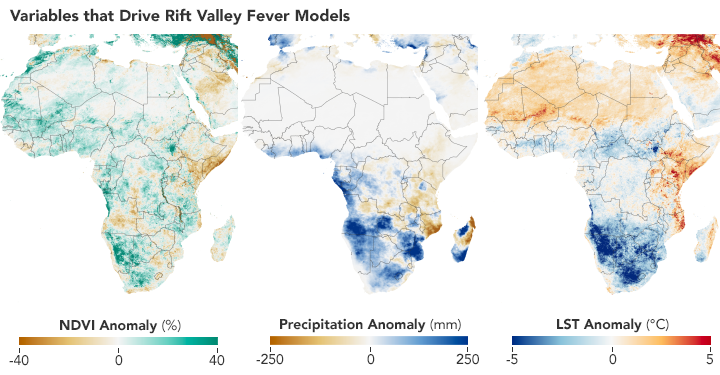 These maps show vegetation, precipitation, and temperature conditions from December 2010 to February 2011 across Africa. 