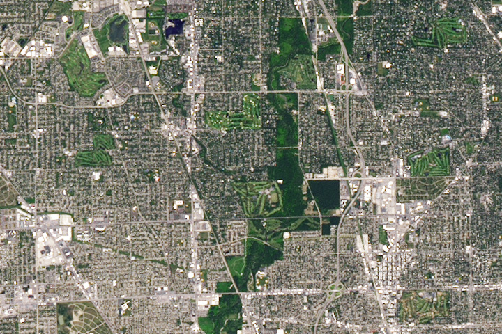 The image shows patches of green and gray with gray lines and small white rectangles.