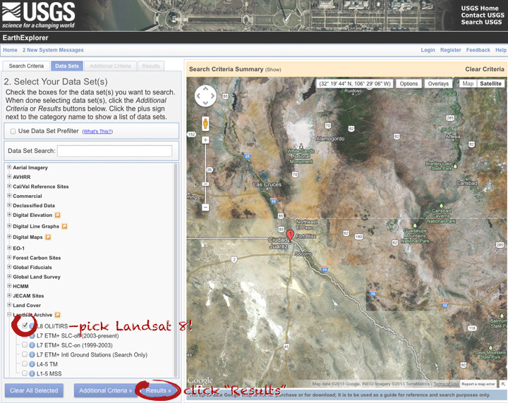 Select Landsat 8, then Results.