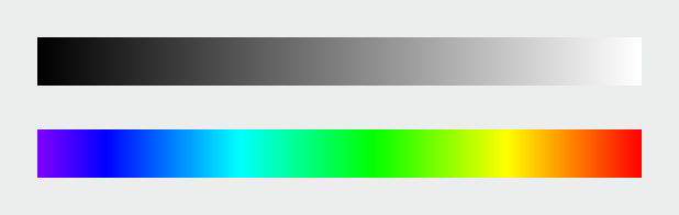 Rainbow and grayscale palettes.