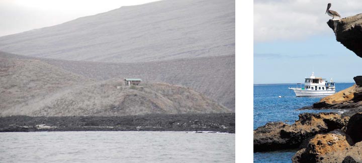 Photos of the GPS outpost and of the M/V Mabel anchored at outpost’s beach