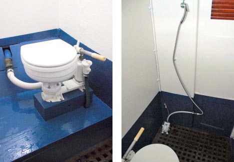 The basic bathroom and a foot-operated cold water shower