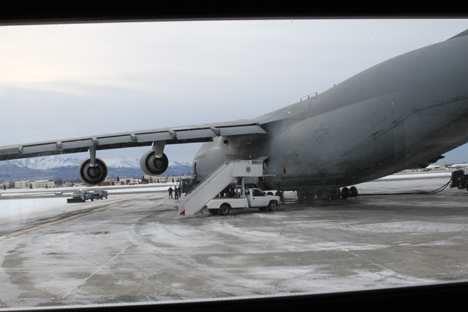 The C-5 on the ground at Elmendorf Air Force Base near Anchorage Alaska. Credit: NASA / Michael Starobin