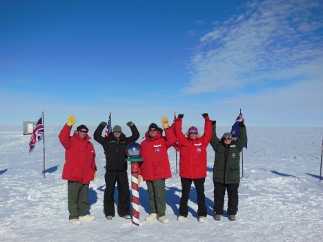 Team members posing at South Pole