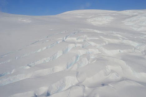 Large crevasses in the ice.