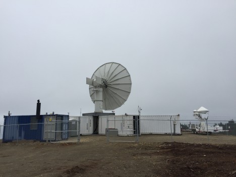 The S-band weather radar called NPOL and the Ku- Ka-band radar stand ready to sample storms. Photo by Dr. Angela Rowe