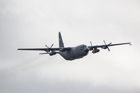 The C-130 on its first fly by of the NAAMES-II expedition. Photo: Christian Laber