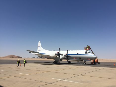 Scientists and engineers working on the P-3 aircraft which is currently stationed at Walvis Bay International Airport. Photo by Mike Tosca.